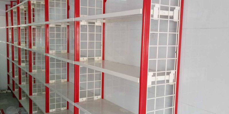 A tall display rack which is empty