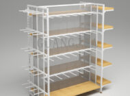 An empty display shelf with various types of partitions